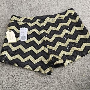 Express Black and Gold High Waist Chevron Shorts